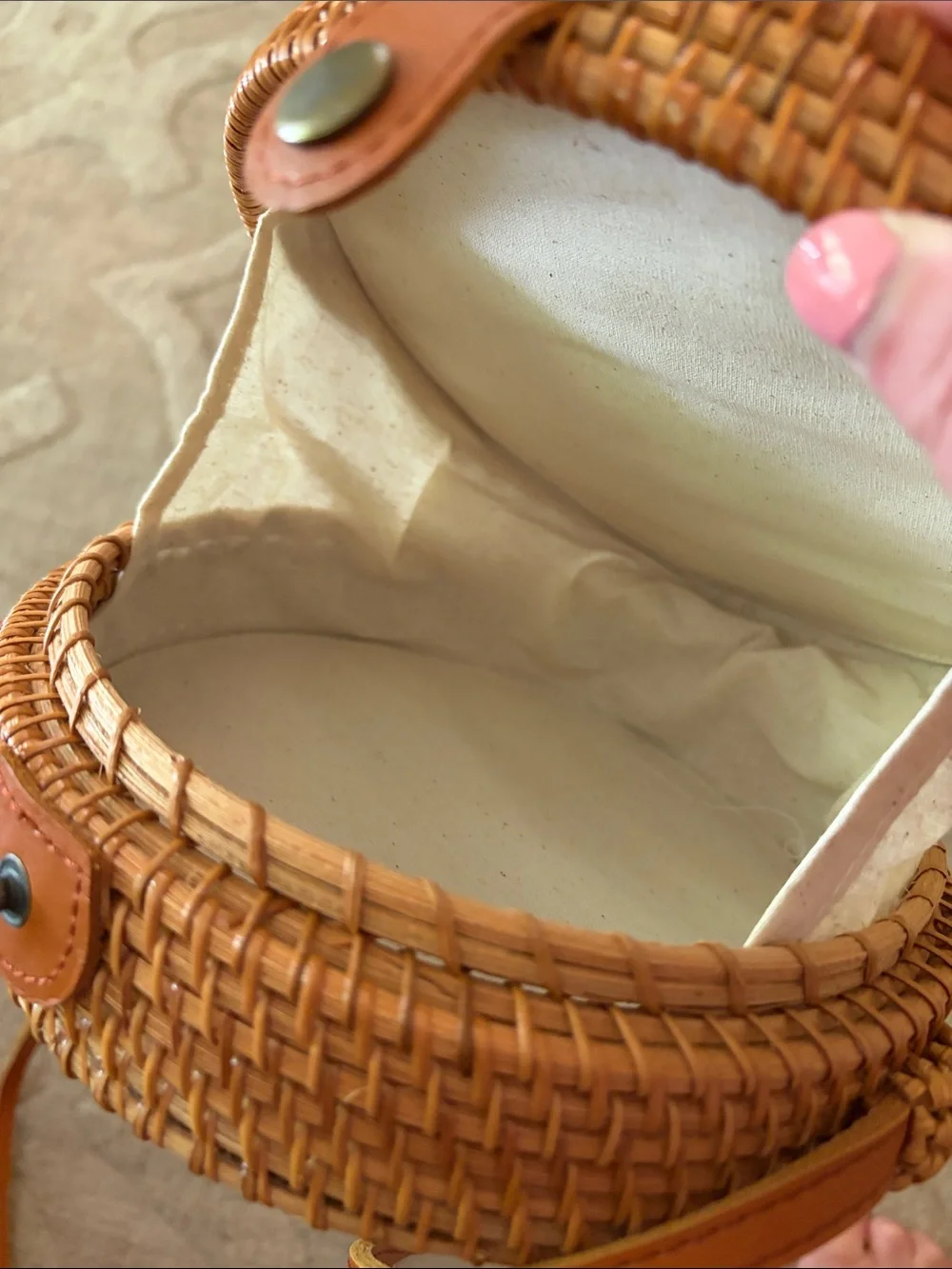 Tan Woven Round Crossbody Bag